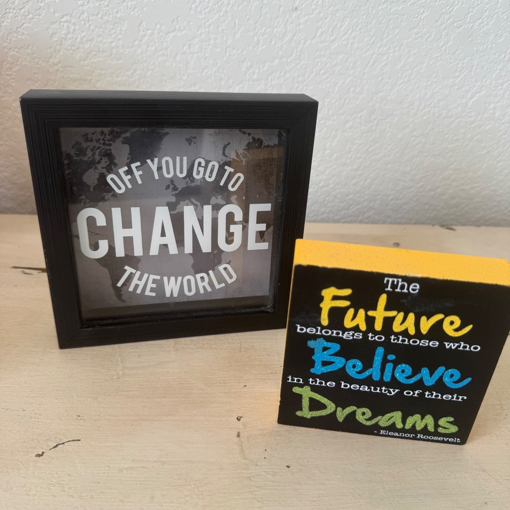 Inspirational Quote Wood‎ Block & Framed World Map "Change The World" Graduation